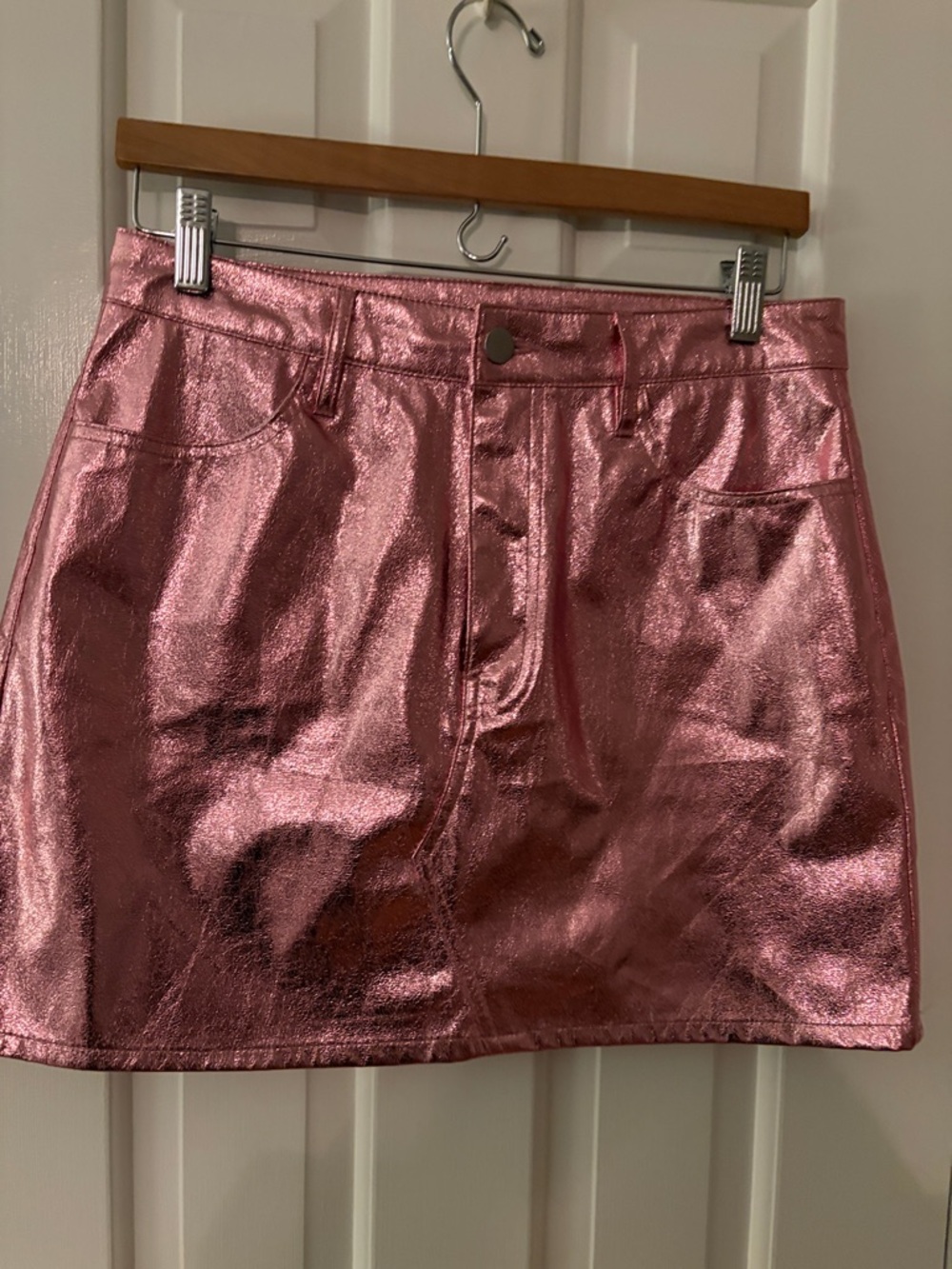 Francesca's Collections Metallic Rose Pink Mini Skirt